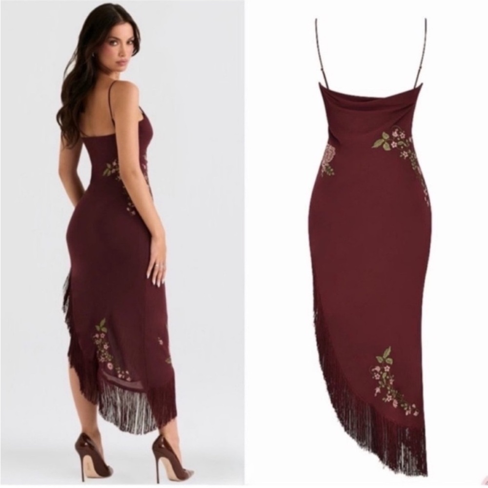 ❤️‍🔥Firm Price❤️‍🔥House of CB ELOISA Wine Embroidered Midi Dress - Picture 6 of 15